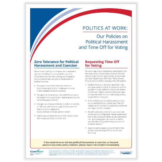 Picture of ComplyRight Politics At Work Poster, Political Harassment And Time Off For Voting, English, 10in x 14in