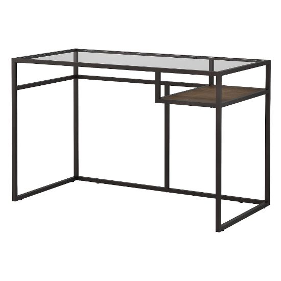 Picture of Bush Furniture Anthropology 48inW Glass Top Writing Desk With Shelf, Rustic Brown Embossed, Standard Delivery