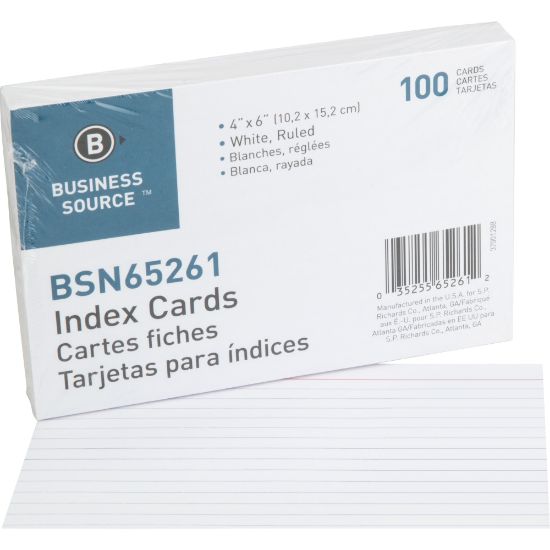 Picture of Business Source Ruled Index Cards - 6in Width x 4in Length - 100 / Pack