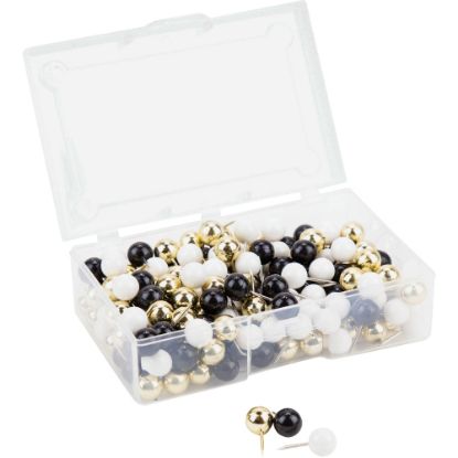 Picture of U Brands Sphere Push Pins, Black, White and Gold, 200-Count (3084U06-24) - 0.44in Shank - 0.38in Head - 0.4in Length x 0.4in Width - 200 / Pack - Assorted - Steel, Plastic, Plastic