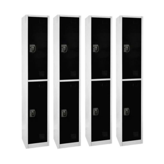 Picture of Alpine 2-Tier Steel Lockers, 72inH x 12inW x 12inD, Black, Set Of 4 Lockers