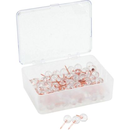 Picture of U Brands Sphere Push Pins, Clear with Rose Gold Prong, 100-Count (3089U06-24) - 0.44in Shank - 0.38in Head - Rose Gold, Clear - Steel, Plastic, Plastic