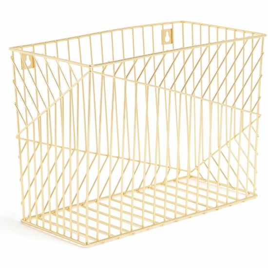 Picture of U Brands Vena Hanging File Basket - 6.8in Height x 9.5in Width12.4in Length - Desktop - Gold - Metal - 1 Each