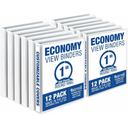 Picture of Samsill 3-Ring Economy Binders, 1in Round Rings, White, 100% Recycled, Set Of 12 Binders