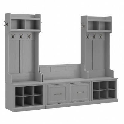 Picture of Bush Furniture Woodland Entryway Storage Set with Hall Trees and Shoe Bench with Doors, Cape Cod Gray, Standard Delivery