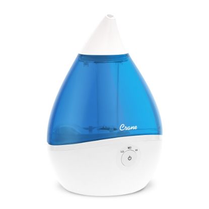 Picture of Crane Droplet Ultrasonic Cool Mist Humidifier, 0.5 Gallons, 6 3/4in x 6 3/4in x 10 1/2in, Blue/White