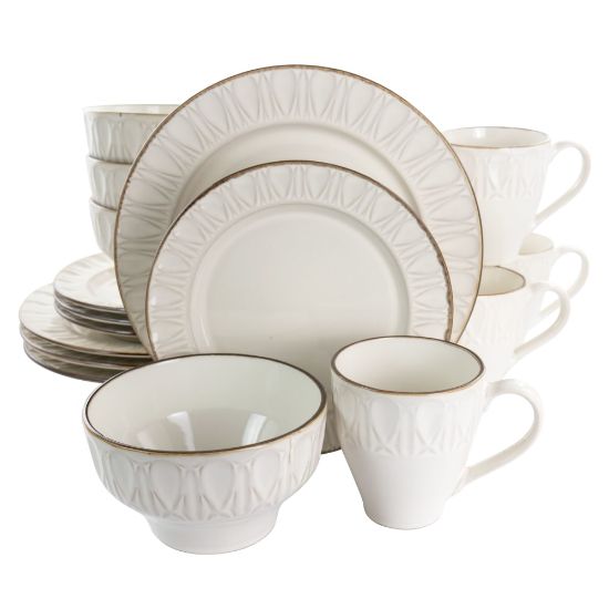 Picture of Gibson Elite Golden Halo 16-Piece Stoneware Dinnerware Set, White