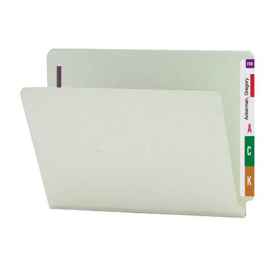 Picture of Smead Pressboard End-Tab Folders With SafeSHIELD Fastener, Straight Cut, 1in Expansion, Letter Size, Gray/Green, Pack Of 25