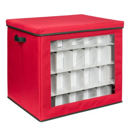 Picture of Honey-Can-Do Heavy-Duty Holiday Ornament Storage Cube Container, 120-Count, 20inH x 18-3/4inW x 22-1/2inD, Red