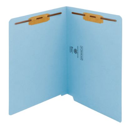 Picture of Smead Color End-Tab Folders With Fasteners, Straight Cut, Letter Size, Blue, Pack Of 50