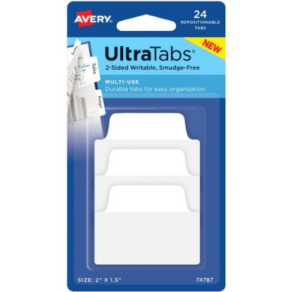 Picture of Avery Ultra Tabs Repositionable Multi-Use Tabs - 24 Tab(s) - 8 Tab(s)/Set - Clear Film, White Paper Tab(s) - 3