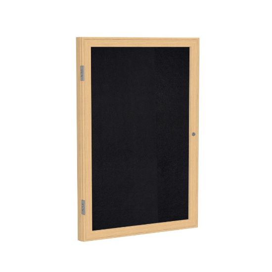 Picture of Ghent 1 Door Enclosed Recycled Rubber Bulletin Board, Oak Wood Frame, 36inH x 24inW, Black