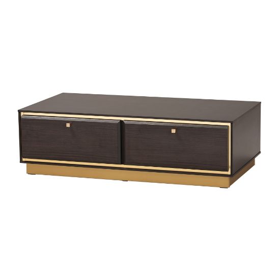 Picture of Baxton Studio Cormac Mid-Century Modern Transitional Coffee Table, 12-1/4inH x 41-5/16inW x 21-3/4inD, Dark Brown/Gold