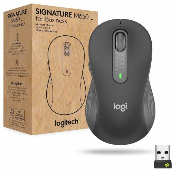 Picture of Logitech Signature M650 L for Business (Graphite) - Brown Box - Wireless - Bluetooth/Radio Frequency - Graphite - USB - 4000 dpi - Scroll Wheel - 5 Button(s) - Large Hand/Palm Size - Right-handed