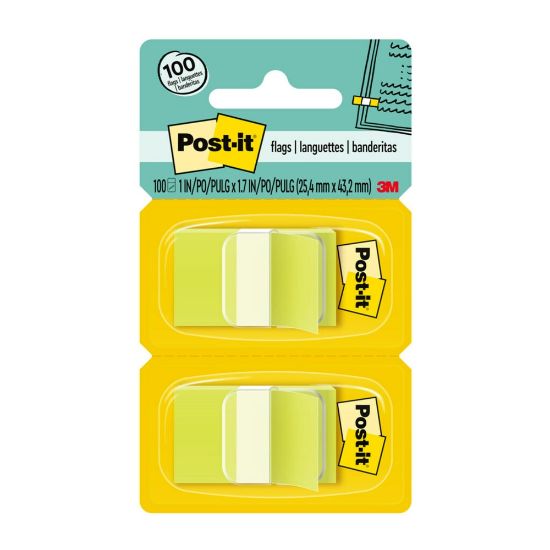 Picture of Post-it Flags, 1in x 1 -11/16in, Bright Green, 50 Flags Per Pad, Pack Of 2 Pads