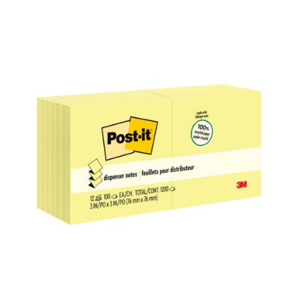 Picture of Post-it Greener Pop Up Notes, 3 in x 3 in, 12 Pads, 100 Sheets/Pad, Clean Removal, Canary Yellow