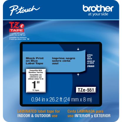 Picture of Brother TZE551CS Genuine P-Touch Laminated Label Tape, 1in x 26-1/4ft, Black/Blue