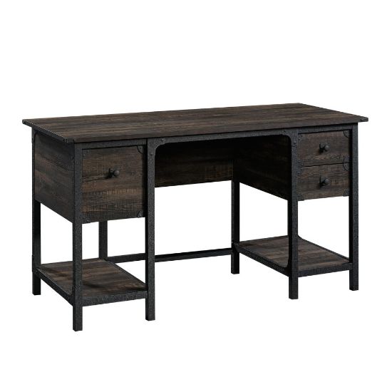 Picture of Sauder Steel River 54inW Double-Pedestal Computer Desk, Carbon Oak