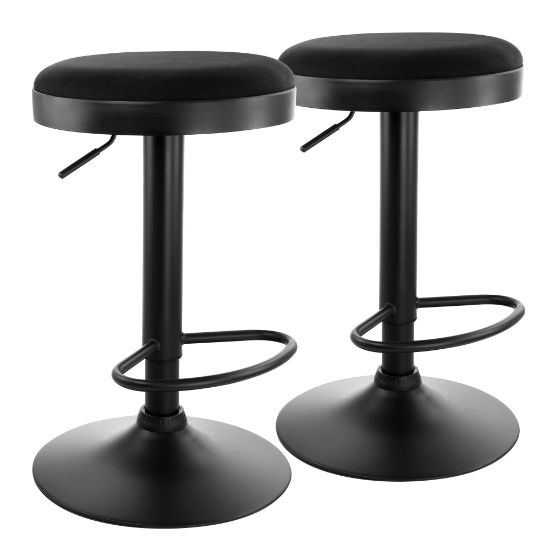 Picture of Elama Backless Adjustable Fabric Bar Stools, Black, Set Of 2 Stools