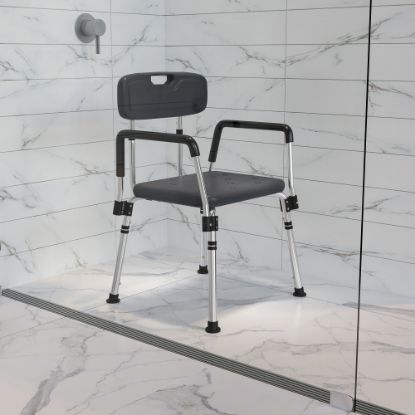 Picture of Flash Furniture Hercules Adjustable Bath And Shower Chair With Quick-Release Back And Arms, 34-3/4inH x 20-3/4inW x 19-3/4inD, Gray