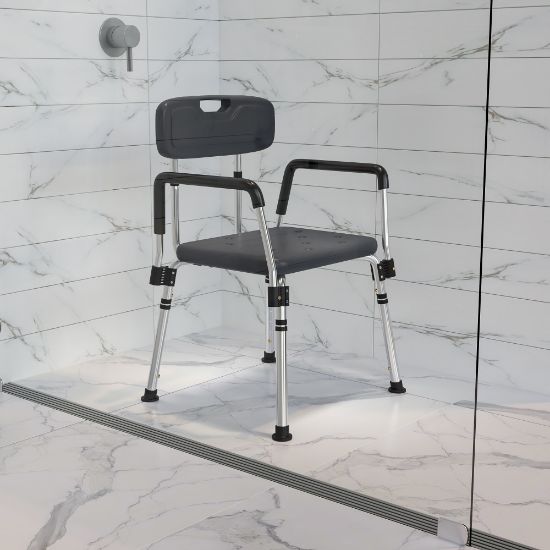 Picture of Flash Furniture Hercules Adjustable Bath And Shower Chair With Quick-Release Back And Arms, 34-3/4inH x 20-3/4inW x 19-3/4inD, Gray