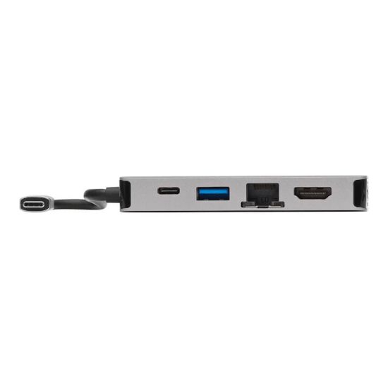 Picture of Eaton Tripp Lite Series USB-C Portable Docking Station - HDMI 4K @ 30 Hz, VGA, USB-A/USB-C, GbE, PD Charging 3.0, Gray - Docking station - USB-C - VGA, HDMI, USB-C - 1GbE