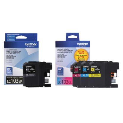 Picture of Brother LC103 Black; Cyan; Magenta; Yellow High-Yield Ink Cartridges, Pack Of 4, LC103SET-OD