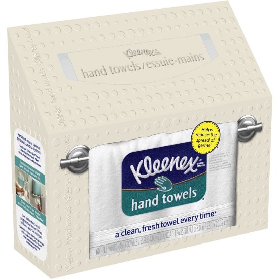 Picture of Kleenex Disposable 1-Ply Hand Towels, 8in x 9-1/8in, White, Box Of 60 Towels