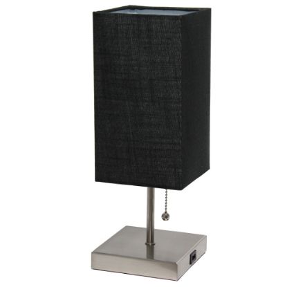 Picture of Simple Designs Petite Stick Lamp With USB Charging Port, 14-1/4inH, Brushed Nickel Base/Black Shade