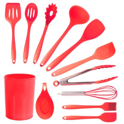 Picture of MegaChef Silicone Cooking Utensils, Red, Set Of 12 Utensils