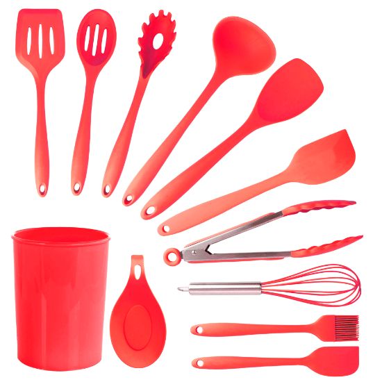 Picture of MegaChef Silicone Cooking Utensils, Red, Set Of 12 Utensils