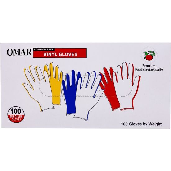 Picture of Omar Disposable Powder-Free Vinyl General-Purpose Gloves, Medium, Clear, 100 Gloves Per Box