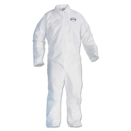 Picture of Kimberly-Clark Professional KleenGuard A20 Microforce Particle Protection Coveralls, No Elastic, Zipper, Large, White, Pack Of 24 Coveralls