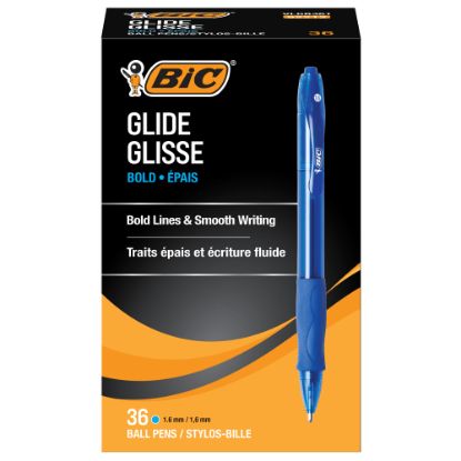 Picture of BIC Glide Bold Ballpoint Pens, Bold Point, 1.6 mm, Translucent Barrel, Blue Ink, Pack Of 36