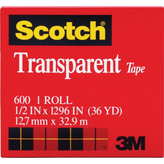 Picture of Scotch Transparent Tape - 1/2inW - 36 yd Length x 0.50in Width - 1in Core - Moisture Resistant, Stain Resistant, Long Lasting - For Multipurpose, Mending, Packing, Label Protection, Wrapping - 12 / Pack - Clear