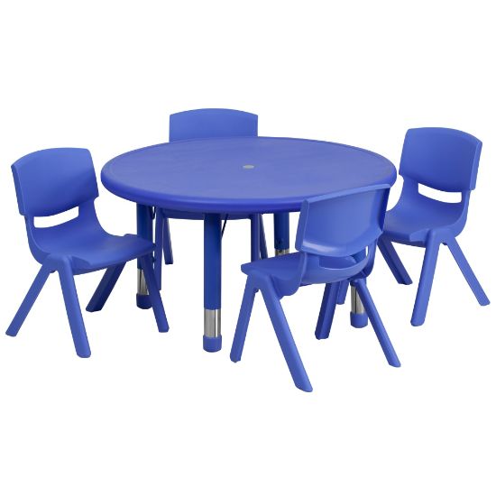 Picture of Flash Furniture Round Plastic Height-Adjustable Activity Table Set With 4 Chairs, 23-3/4in x 33in, Blue