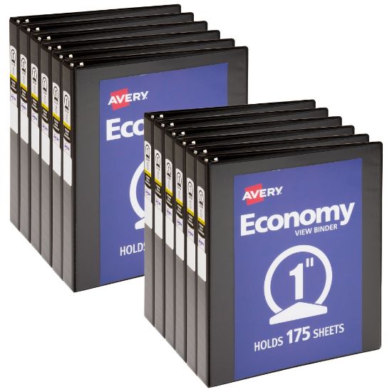 Picture of Avery Economy View 3-Ring Binder, 1in Round Rings, Black, Pack Of 12