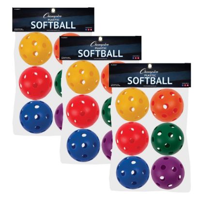 Picture of Champion Sports Plastic Softballs, Assorted Colors, 6 Balls Per Set, Pack Of 3 Sets