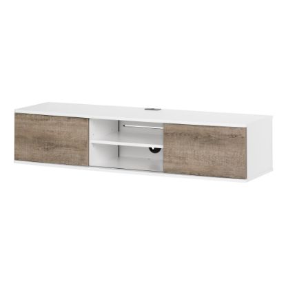 Picture of South Shore Agora Wall-Mounted Media Console, 11-1/2inH x 57inW x 17-3/4inD, Pure White/Weathered Oak