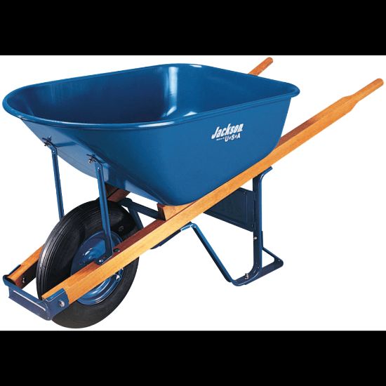 Picture of Jackson Steel Contractors Wheelbarrows, 6 cu ft, Flat-Free Smooth, B.B., Blue