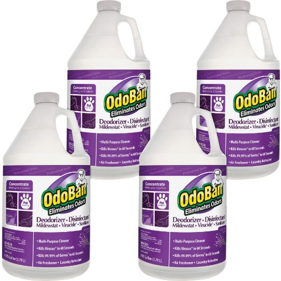 Picture of OdoBan Deodorizer Disinfectant Cleaner Concentrate - Concentrate Liquid - 128 fl oz (4 quart) - Lavender Scent - 4 / Carton - Purple