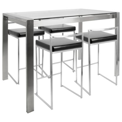 Picture of Lumisource Fuji Counter-Height Table With 4 Stools, Black/Stainless Steel