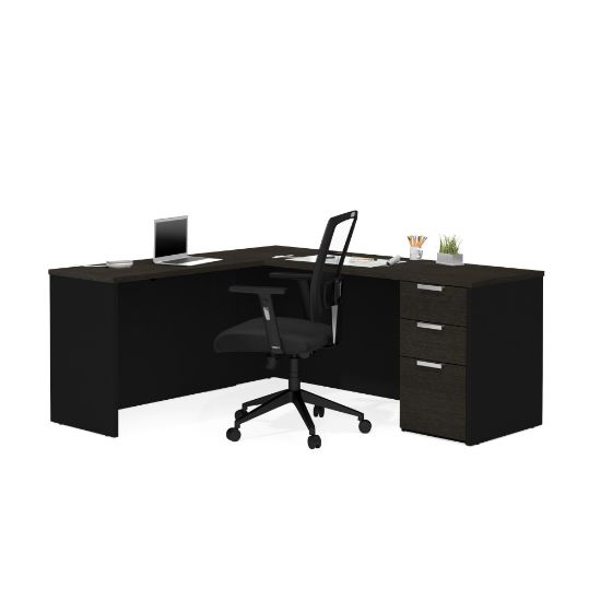 Picture of Bestar Pro-Concept Plus 72inW L-Shaped Corner Desk With Pedestal, Deep Gray/Black