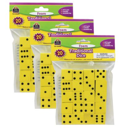 Picture of Teacher Created Resources Foam Traditional Dice, 3/4in, Yellow, Grades K-4, 20 Dice Per Pack, Case Of 3 Packs