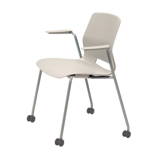 Picture of KFI Studios Imme Stack Chair With Arms And Caster Base, Moonbeam/Silver