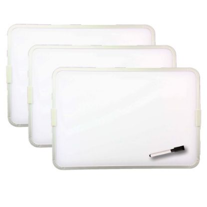 Picture of Flipside Products 2-Sided Magnetic Dry-Erase Boards With Pens, 12in x 9in, White, Silver, Aluminum Frame, Pack Of 3 Boards