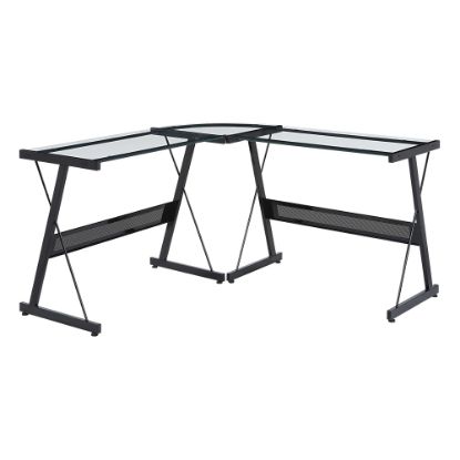 Picture of Office Star 56inW Prime Glass & Metal L-Shaped Computer Desk, Black