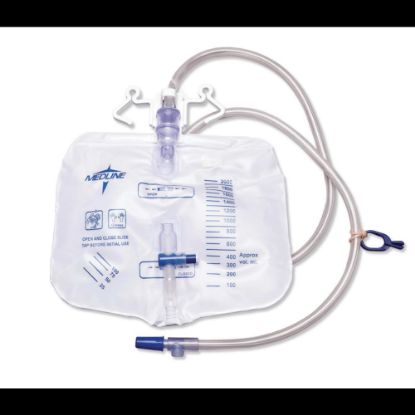 Picture of Medline Urology Drainage Bags, Metal Port, 2,000 mL, Clear, Pack Of 20 Bags