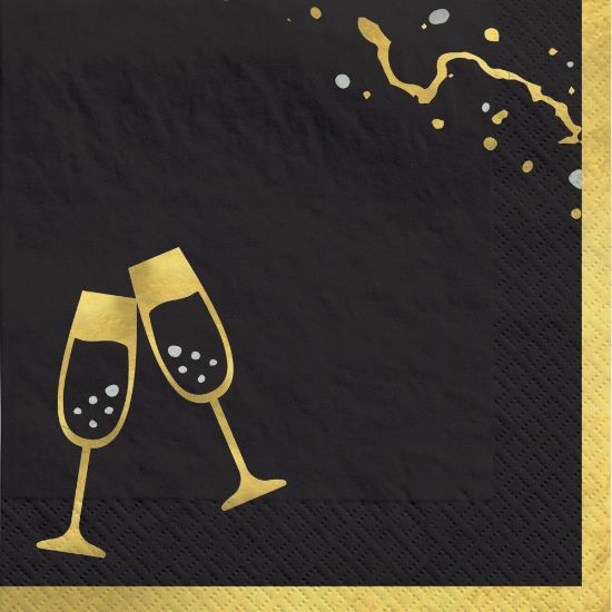 Picture of Amscan Hello NYE Beverage Napkins, 5in x 5in, Black, Pack Of 120 Napkins