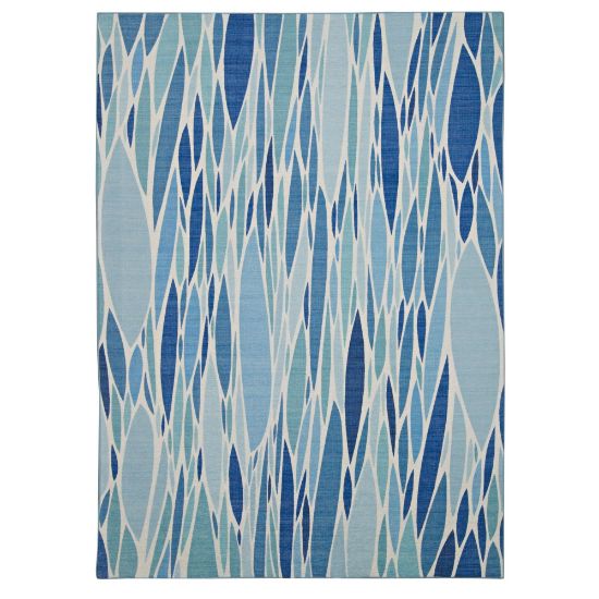 Picture of Linon Washable Outdoor Area Rug, Latona, 7ft x 9ft, Blue/Ivory